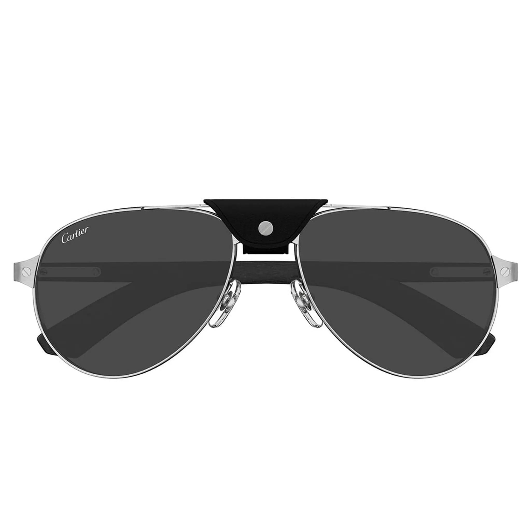 Front View of Cartier Eyewear CT0495S-003 Silver Black Rimless Sunglasses
